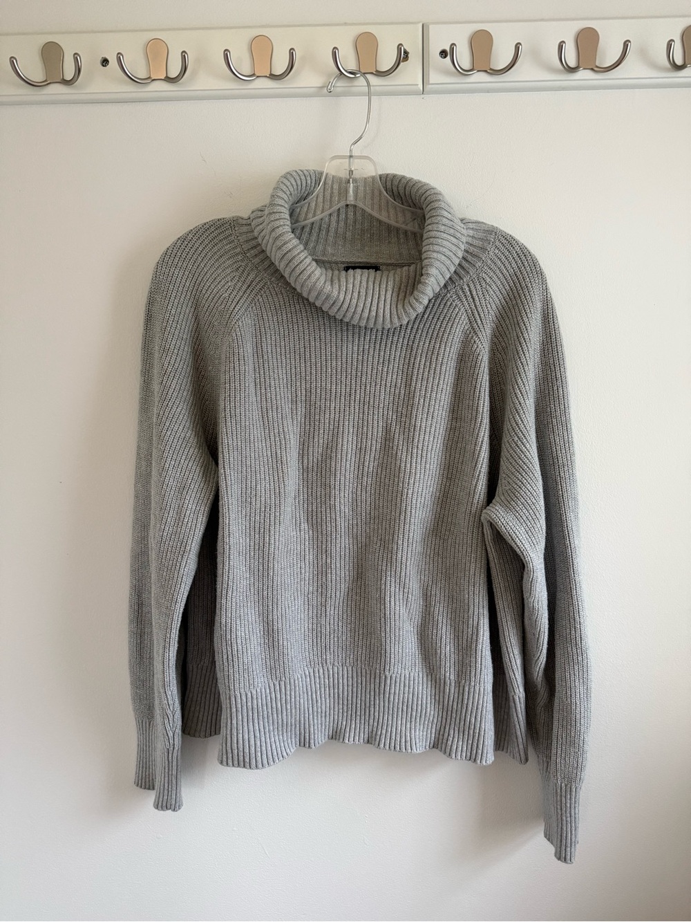 Lands' End Light Gray Ribbed Cowl Neck Sweater